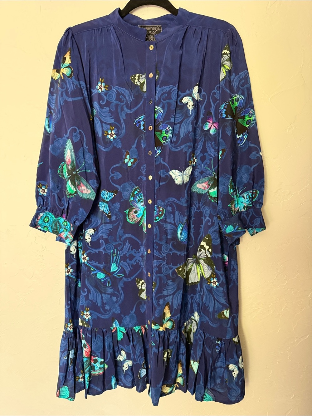 Johnny Was Royal Blue Butterfly-Print Mini Dress